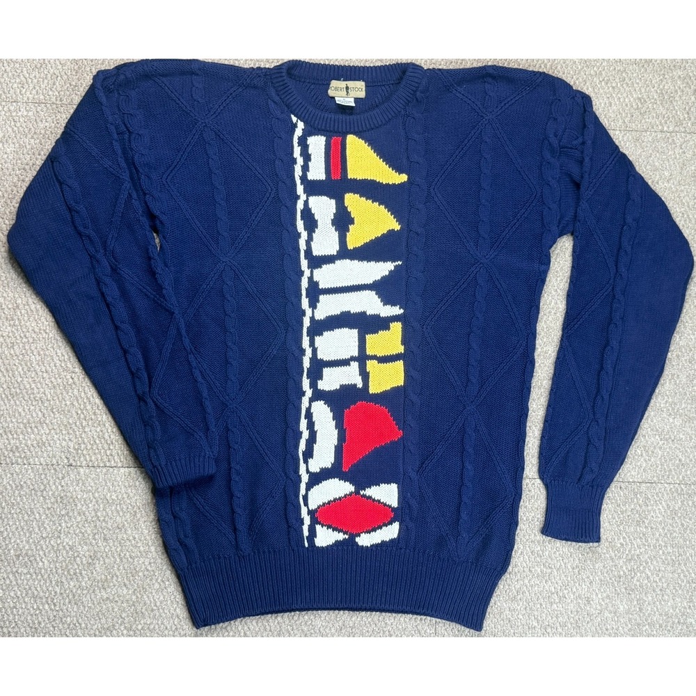Robert Stock Men's Flag Pattern Vintage Long Sleeve Sweater Size Medium